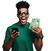 Homme avec téléphone et argent